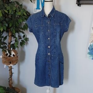 Lips Denim Button-Down Dress L